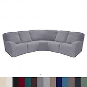 abordables Silla reclinable y con alas-Fundas para sofá reclinable seccional en forma de L, fundas para sofá de esquina, fundas elásticas de terciopelo para sofá reclinable, lavables (el sofá de esquina de 5 plazas incluye 4 fundas para