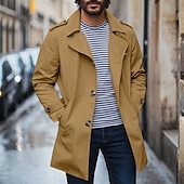 billige Trenchcoat for menn-Herre Trenchcoat Karneval Fest Vår Høst Vinter Bomull Yttertøy Klær Elegant Årgang ikke-utskrift Helfarge Knapp Brettelig Krage