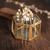 preiswerte Blumenmädchenkopfbedeckung-Kopfschmuck Strass Aleación Hochzeit Cocktail Elegant Vintage Einfach Mit Kunstperlen Blumig Kopfschmuck Kopfbedeckung