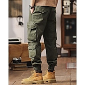 economico Pantaloni cargo-Per uomo Pantaloni cargo Pantaloni A cordoncino Vita elastica Multi tasca Liscio Indossabile Esterno Giornaliero Campeggio e hiking Di tendenza Classico Nero Verde militare