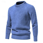 preiswerte Herrenpullover-Herren Pullover Gerippt Stricken Normale Oberteile Strick Schmaler Schnitt Glatt Rundhalsausschnitt Moderne zeitgenössische Arbeit Freizeitskleidung Bekleidung Winter Schwarz Blau M L XL