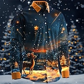 billiga Julscen outfit-Jul Herr jultomten Skjorta Knapp upp skjorta Långärmad Artistisk Ledigt Festkvällskläder Dagligen Höst Vinter Vår &amp; sommar Tröjkrage Knappen uppåt 3D-utskrift Blå Bläck blå Mörkblå