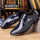 baratos Formal-sapatos oxford masculinos de couro envernizado - sapatos sociais elegantes com cadarço e design texturizado para negócios e ocasiões especiais
