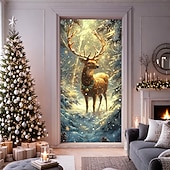 billige juledørdeksler-juledørdekorasjoner dørdeksler juletre farget glass dør billedvev dør gardin dekorasjon bakteppe dør banner for inngangsdør gårdshus ferie fest dekor forsyninger innendørs/utendørs