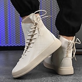 cheap Ankle Boots-Men&#039;s Red Faux Leather High-Top Boots with Side Zipper and Lace-Up Design – Stylish Casual Footwear for Fall and Winter