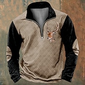 cheap Men&#039;s 3D Sweatshirts-Men&#039;s Patchwork Deer Sweatshirts Sweatshirt Zip Sweatshirt Quarter Zip Sweatshirt Long Sleeve Sweatshirt Crew Neck Quarter Zip 3D Funny 3D Print Christmas Party Holiday Crewneck Half Zip Winter