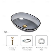 cheap Vessel Sinks-Bathroom Vessel Sink Tempered Glass Wash Basin Bowl Above Counter Art Vessel Sink with Water Drop Faucets and Pop-Up Drain