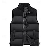 abordables Gilets-Homme Doudoune Sans Manche Gilet matelassé Gilet du quotidien Rendez-vous Vacances Mode Décontractées Automne hiver Patchwork Poche Polyester Chaud Confortable Plein Poche fermeture Éclair Mao