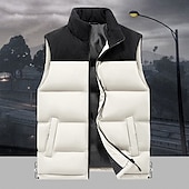 abordables Gilets-Homme Doudoune Sans Manche Gilet matelassé Gilet du quotidien Rendez-vous Vacances Mode Décontractées Automne hiver Patchwork Poche Polyester Chaud Confortable Plein Poche fermeture Éclair Mao