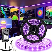 Недорогие Штекерные полосы света-уф черный свет светодиодные полосы света 16.4ft 5m гибкие 395-405nm 2835smd 8mm гибкие dc12v для внутреннего освещения танцевальной вечеринки сценическое освещение краска для тела