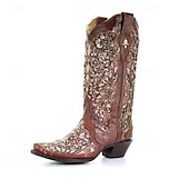 levne Cowboy &amp; Western Boots-dámské vintage westernové kovbojské boty zdobené drahokamy, vyšívaný kožený design pro svatby a zvláštní příležitosti