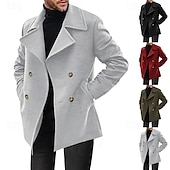 cheap Men&#039;s Trench Coat-Men&#039;s Peacoat Trench Coat Daily Vacation Fall &amp; Winter Polyester Thermal Warm Outerwear Clothing Apparel Fashion Classic Plain Pocket Lapel Double Breasted