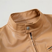 preiswerte Kunstlederjacke-Herren Kunstlederjacke Hemdjacke übergangsjacke Bikerjacke Urlaub Täglich Winddicht Warm Tasche Herbst Winter Einfach Mode Klassisch Stehkragen Regulär Kunstleder Schwarz Khaki Jacken