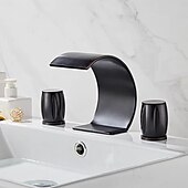 abordables Robinets de lavabo-Robinet lavabo - Jet pluie Chrome / Bronze huilé / Nickel brossé Diffusion large Deux poignées trois trousBath Taps