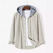 cheap Men&#039;s  Overshirts-Men&#039;s Shirt Waffle Shirt Overshirt Plain Outdoor Street Light Blue Black Blue Green Long Sleeve Hooded Winter Spring &amp;  Fall Clothing Apparel