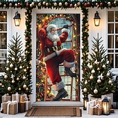 abordables Couvre-portes de Noël-bannière de noël décorations de porte de Noël, couvertures de porte, échelle de Père Noël, tapisserie de porte, , décoration, toile de fond, bannière de porte pour porte d&#039;entrée