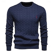economico maglione pullover da uomo-maglione da uomo in cotone con ricamo giraffa, girocollo, classico pullover lavorato a maglia con motivo a torsione per uomo