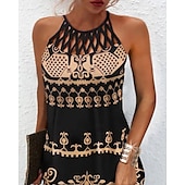 ieftine Rochii de soare-rochie lejeră damă rochie schimbătoare rochie mini negru verde albastru închis fără mâneci floral cu fâșii primăvară vară halter vintage aniversare zilnic rochie etnică 2023 s m l xl xxl 3xl