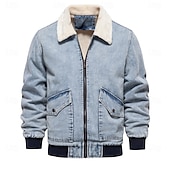 billige Denimjakker-Herre Fleece-jakke Jean jakke Denimjakker Fritid / hverdag Høst vinter Fargeblokk Fritid Knaphul Normal Mørkegrå Mørkeblå Lyseblå Jakker
