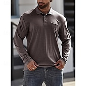 billiga Klassisk pikétröja för män-Herr POLO Shirt Golftröja Ledigt Sport Kavajslag Långärmad Mode Grundläggande Ensfärgat Knapp Vår &amp; Höst Normal Ljusblå Militärgrön Mörkgrå Sjöblå Retroröd Aprikos POLO Shirt