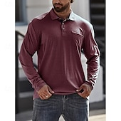billiga Klassisk pikétröja för män-Herr POLO Shirt Golftröja Ledigt Sport Kavajslag Långärmad Mode Grundläggande Ensfärgat Knapp Vår &amp; Höst Normal Ljusblå Militärgrön Mörkgrå Sjöblå Retroröd Aprikos POLO Shirt