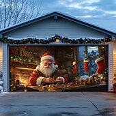 tanie Osłony drzwi garażowych na Boże Narodzenie-Boże Narodzenie na zewnątrz garaż drzwi pokrywa xmas baner święty mikołaj centrum handlowe duże tło świąteczne dekoracja na święta zewnętrzne garaż drzwi dekoracje ścienne domu