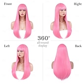 cheap Synthetic Trendy Wigs-Wig with Bangs for Women Long Straight Wig for Grils Heat Resistant Synthetic Colored Wig for Cosplay for Party Halloween Daily Use