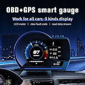 cheap Bluetooth Car Kit/Hands-free-Car Head-Up Display OBD2&amp;GPS Smart Car HUD Gauge Digital Odometer Security Alarm Water Temperature Alarm