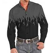billige vestlige skjorter for menn-Herre Cowboy Western skjorte Skjorte med knapper Cowboyskjorte Langermet Mote Designer Vestlig Daglig Høst vinter Aftæpning Skjorter med krage 3D-utskrift Lomme foran Rød Lilla Brun Grønn Blå + blå