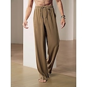 billige Herre Elite Bukser-40% lin Herre Linbukser Bukser Posete bukser Strandbukser Elastisk snordesign Lomme foran Helfarge Komfort Myk Yoga- og dansesko Daglig Mote Gatemote Brun Grønn