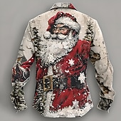 billiga Jultomtens outfit-jul herr jultomten tryckta skjortor jultomten casual knapp upp långärmad fest kväll dagligen höst vinter vår &amp;amp; sommarkrage button up 3d-utskrift tunn röd polyester
