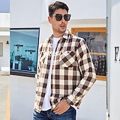 economico Camicie da uomo-Per uomo Camicia Camicia di flanella Sovracamicia A quadri Esterno Strada Nero Bianco Rosso Blu marino Manica lunga Colletto Primavera &amp; Autunno Abbigliamento