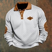 billige Men&#039;s Vintage Polo-Herre Kveg Cowboy Poloskjorter Pullover Langermet Poloskjorter Krage Årgang Fritid utendørs Gateklær 3D-utskrift Knapper Høst vinter Svart Hvit Kakifarget
