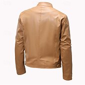 preiswerte Kunstlederjacke-Herren Kunstlederjacke Hemdjacke übergangsjacke Bikerjacke Urlaub Täglich Winddicht Warm Tasche Herbst Winter Einfach Mode Klassisch Stehkragen Regulär Kunstleder Schwarz Khaki Jacken