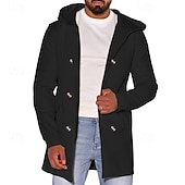 billiga Trenchcoat för män-Herr Peacoat Trenchcoat Dagligen Semester Höst vinter 50% bomull Håller värmen Ytterkläder Kläder Mode Klassisk Slät Ficka Huva Dubbelknäppt