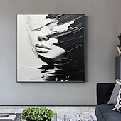 economico Ritratti-dipinto a olio astratto fatto a mano, dipinto a mano in bianco e nero, spatola, ragazza, dipinto a olio, figura in bianco e nero, pittura a olio, arte murale, grande dipinto in bianco e nero, pittura