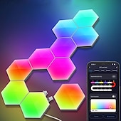 cheap Smart Lights-LED Smart Light Intelligent LED Dimmable Odd Light Panel 3/6/10 Packs Hexagonal LED Glow Lights Wifi Bluetooth Alexa RGBIC Smart Wall Lamp Night Light Remote APP Voice Music Control USB