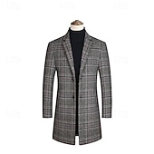 Men's Wool Coat Overcoat Trench Coat Long Trench Coat Daily Vacation Fall & Winter Polyester Thermal Warm Windproof Outerwear Clothing Apparel Fashion Classic Plaid Pocket Lapel Single Breasted 16