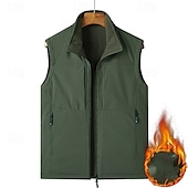 cheap Vests-Men&#039;s Hiking Vest Hiking Fleece Vest Sleeveless Vest Outdoor Thermal Warm Fleece Lining Comfortable Winter Pocket Double-sided Wear Polyester Black Army Green Navy Blue Hunting Fishing Climbing