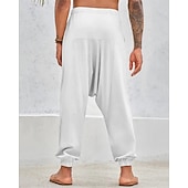 preiswerte Heim-Herren Baumwollhosen Hose Hosen Sommerhosen Strandhose Haremshose Tasche Kordelzug Elastische Taille Glatt Komfort Atmungsaktiv Täglich Festtage Urlaub Hawaiianisch Boho Armeegrün Weiß