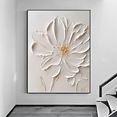 preiswerte Blumen-/Botanische Gemälde-Ölgemälde handgemaltes 3D-Blumengemälde, handgefertigtes Palettenmesser, Blumen, Ölgemälde, Wandkunst, großes 3D-weißes Strukturgemälde, moderne dekorative Gemälde, Impressionismus, abstraktes weißes