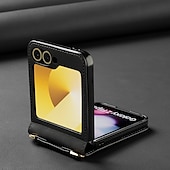 baratos Capa Samsung-telefone Capinha Para Samsung Galaxy Z Flip 7 Z Virar 6 Z Flip 5 Z Flip 4 Z Flip 3 Capa traseira com cordão com pulseira Slot para cartão TPU Metal Couro PU