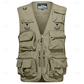 お買い得  メンズグラフィックジャケット＆コート-男性用 ベスト チョッキ ジレ フィッシングベスト ハイキング ベスト スポーツ・アウトドア フィッシング 写真撮影 キャンピング＆ハイキング カジュアル 秋 冬 メッシュ サイドポケット 速乾性 二重構造 ポリエステル ミリタリー 実践的 取り外し可能 グラフィック イーグル ノーカラー レギュラー カーキ色 アーミーグリーン ベスト