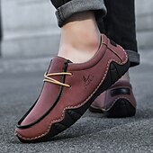 cheap Men&#039;s Slip-ons &amp; Loafers-Men&#039;s Green Casual Faux Leather Loafers with Brown Accents and Hand-Stitched Detailing – Lightweight Slip-On Moccasin Shoes for Outdoor and Everyday Wear