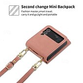 お買い得  サムスン用ケース-電話 ケース 用途 Zフリップ6 Z Flip 5 Z Flip 4 Z Flip 3 バックカバー スタンド付き ジッパ－ ストラップ付き レトロ風 TPU PUレザー