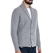 preiswerte Herren Strickjacke-Herren Strickjacke Strickpullover Gerippt Stricken Standard Knopf hoch Feste Farbe Kargen Modisch Klassisch Freizeitskleidung Verabredung Bekleidung Herbst Winter Schwarz Weiß S M L