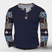levne Etnický styl-Pánské Nový rok Zkontrolovaný tisk Tričko Henley Dlouhý rukáv 3D tisk Na běžné nošení Párty ulice Ležérní Zima Jaro &amp; podzim Námořnická modř Henley Tričko Henley