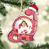 cheap Christmas-Personalized Photo Christmas Ornaments Acrylic 2D Custom Baby Face Christmas Tree Ornaments Xmas Decoration Hanging Pendant Gifts Cute Dinosaur