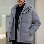 billige Dunjakker og parkaser til herrer-Herre Vinterjakke Pufferjakke Fleece-jakke Polstret 2 i 1 falske to stykker Polyester Hette Lomme utendørs Stevnemøte Fritid / hverdag Normal Mote Fritid Hold Varm Vindtett Vinter عادي Mørkegrå Svart