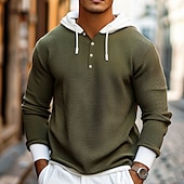 economico T-shirt in maglia waffle-Per uomo Maglietta Waffle Felpa Pullover Manica Lunga Felpa con Cappuccio Primavera &amp; Autunno Semplice Moda Designer Essenziale Coulisse Cerniera frontale Vacanza Streetwear Uscire Esercito verde